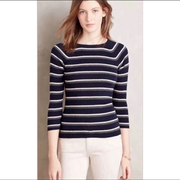 Anthropologie Moth Sera Striped Pullover Sweater - Picture 1 of 8